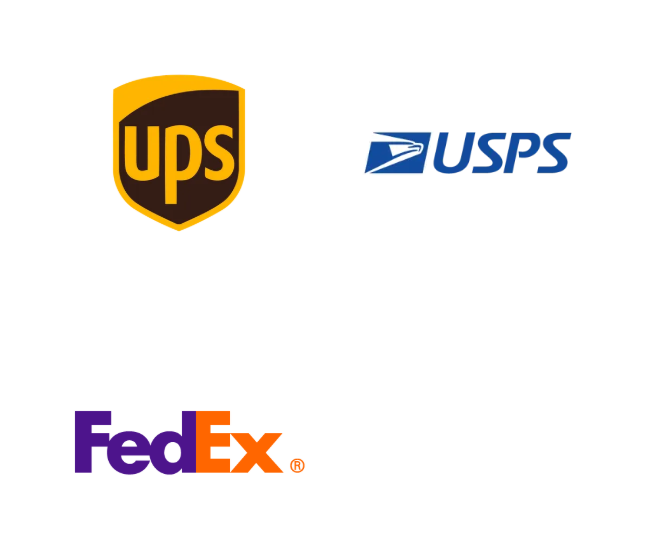 USPS, UPS, and FedEx logos